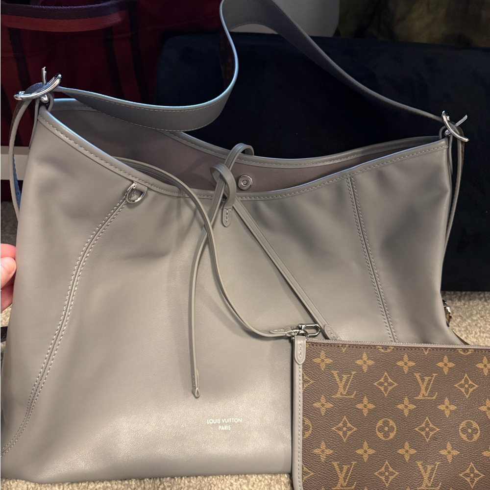 Louis Vuitton Light Gray Shoulder Bag with Monogram Pouch